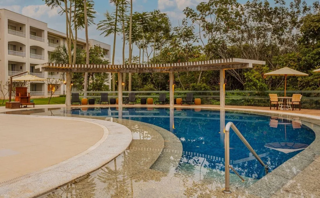 Piscina com palmeiras